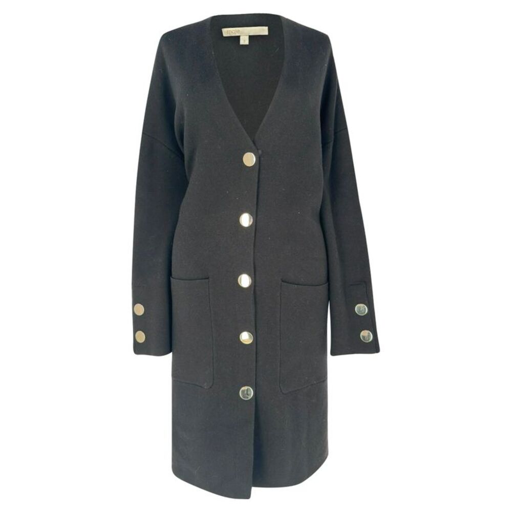 Maje Button-Down Coat in Black Acrylic